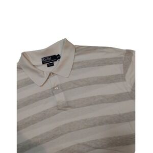 VTG Polo By Ralph Lauren Golf Shirt Mans XXL Grey And White Striped Sort Sleeves
